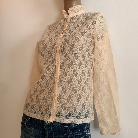 VTG NWOT Gold Label Jessica’s Gunnies San Fran Polyester Lace Button Down Shirt - Picture 2 of 11